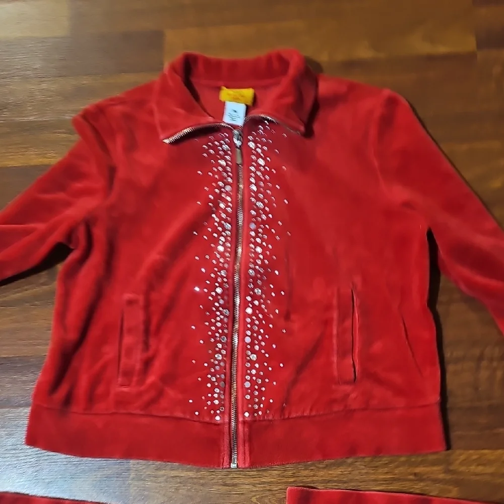 Ruby Rd. Red Velour Jacket with Rhinestones - Picture 5 of 5